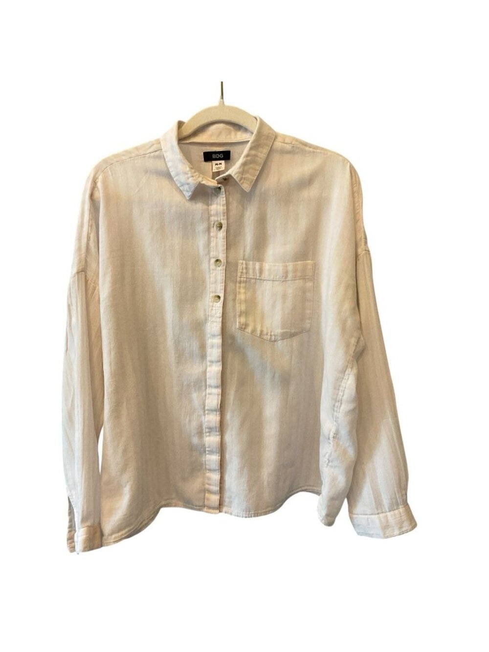 BDG White & Pink Stripe Long Sleeve Cotton Women’s Shirt  Size M